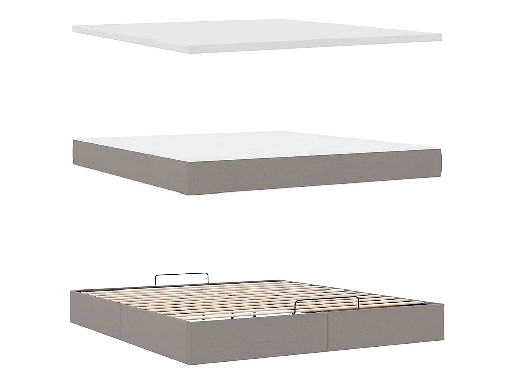 Pouf Letto con Materasso e LED Tortora 180x200cm in Tessuto