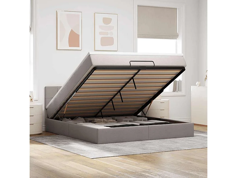Ottomane Bett mit Matratze & LEDs Taupe 180x200 cm Stoff