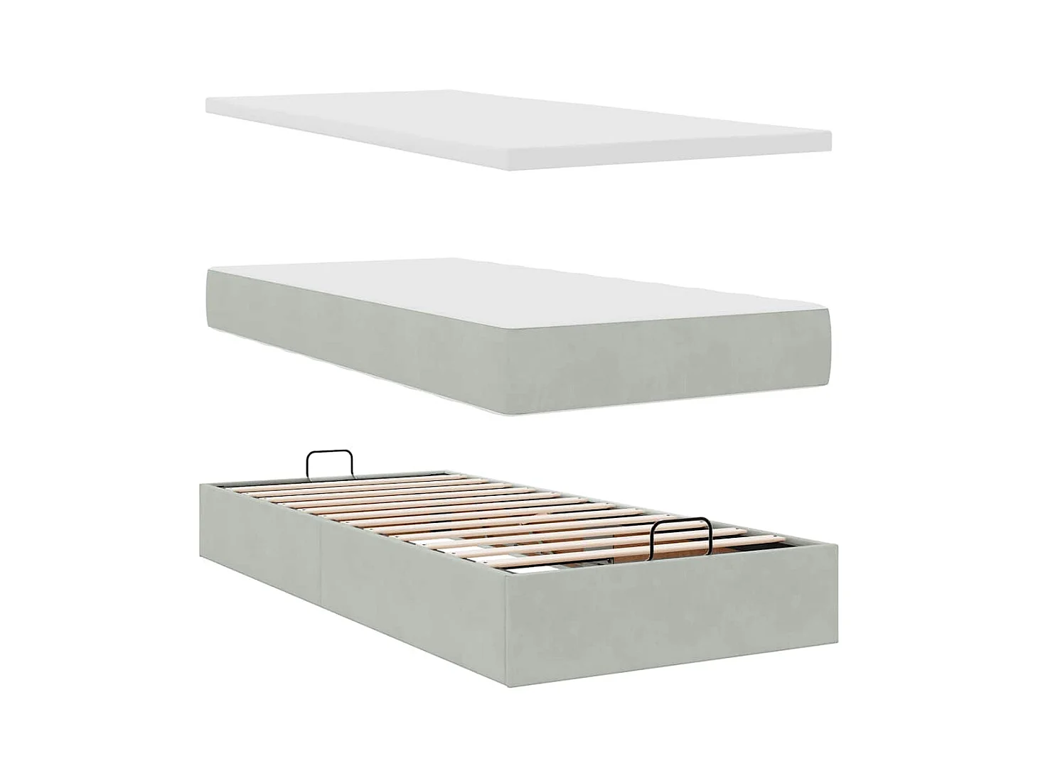 Estructura cama otomana colchones terciopelo gris claro