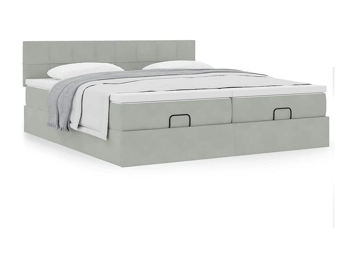 Cadre de lit ottoman et matelas gris clair 180x200cm velours