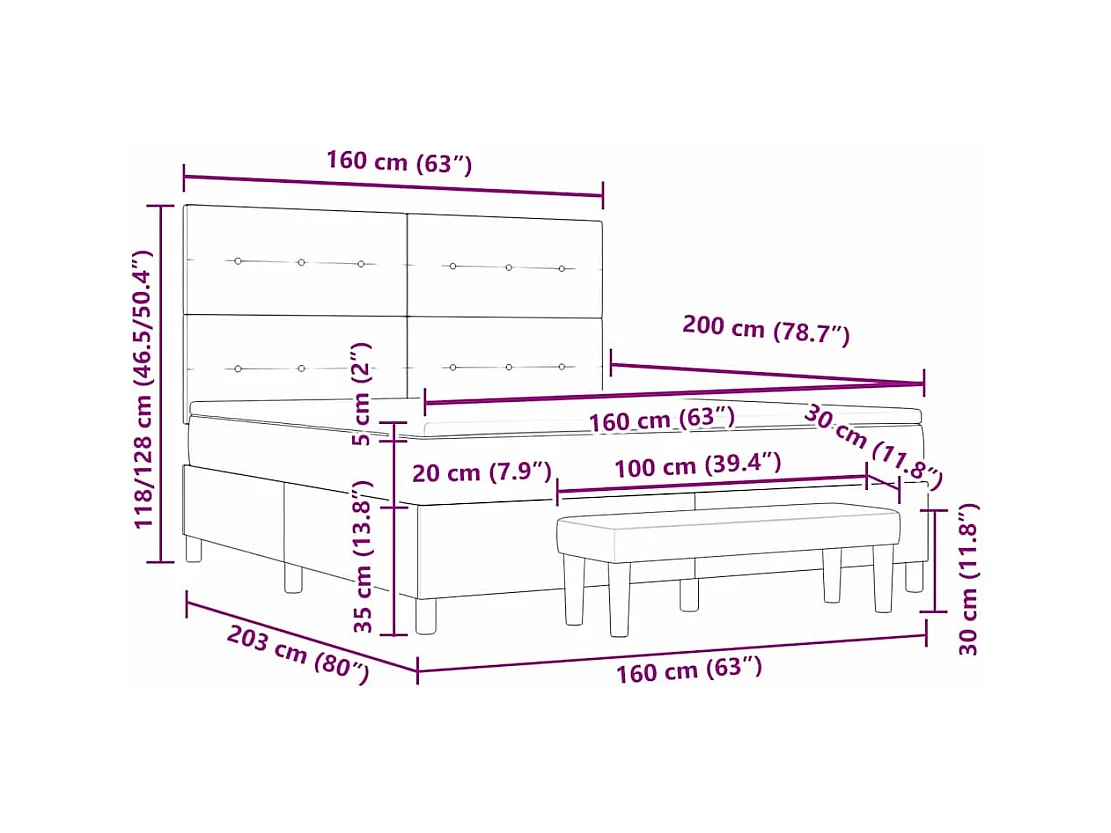 Lit à ressorts avec matelas Gris foncé 160 x 200 cm Velours