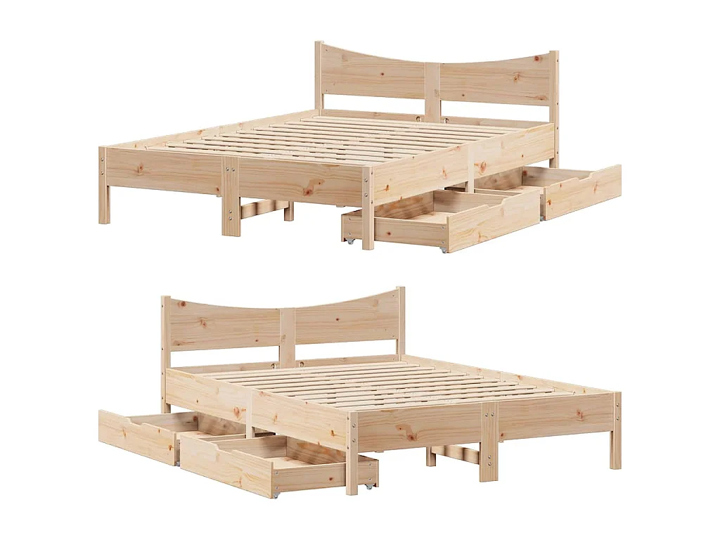 Cadre de lit avec tiroirs 140x190 cm bois de pin massif