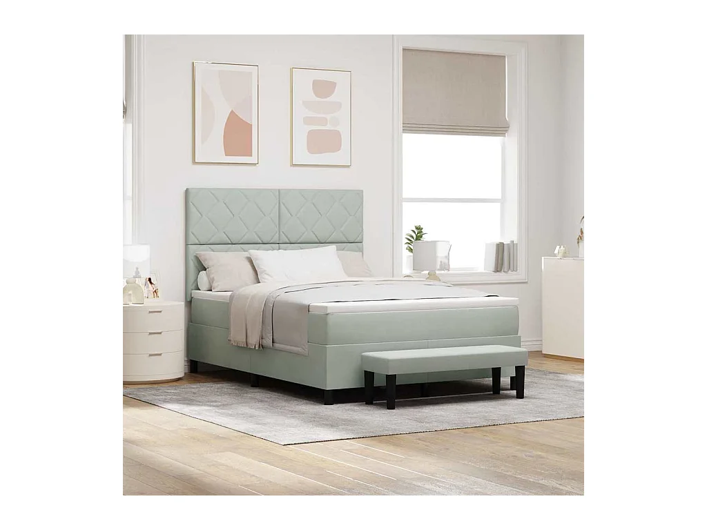 Lit à ressorts avec matelas Gris clair 160 x 200 cm Velours