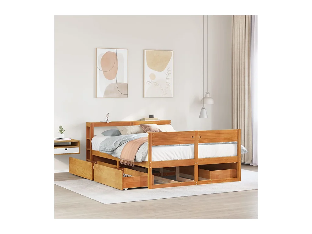 Cadre de lit sans matelas cire marron 140x190cm bois pin massif