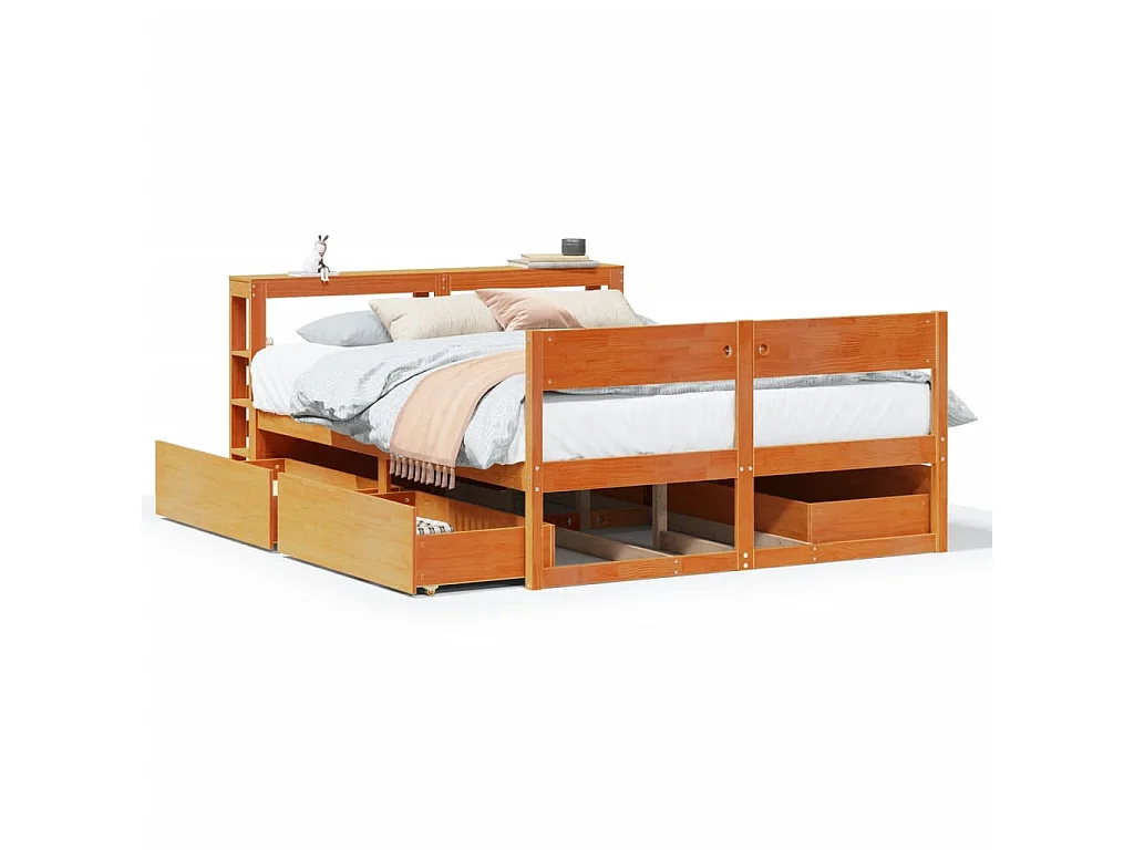Cama sem colchão 140x190 cm pinho maciço castanho-mel