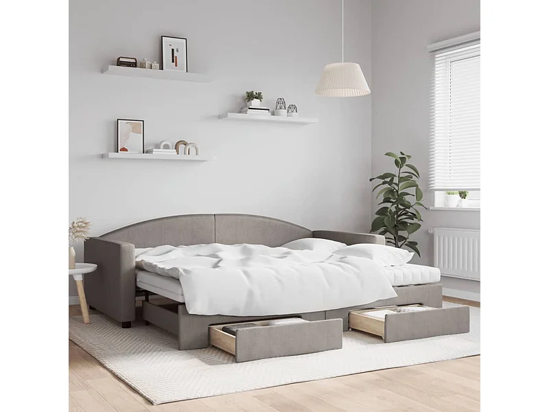 Tagesbett Ausziehbar mit Schubladen Taupe 90x200 cm Stoff