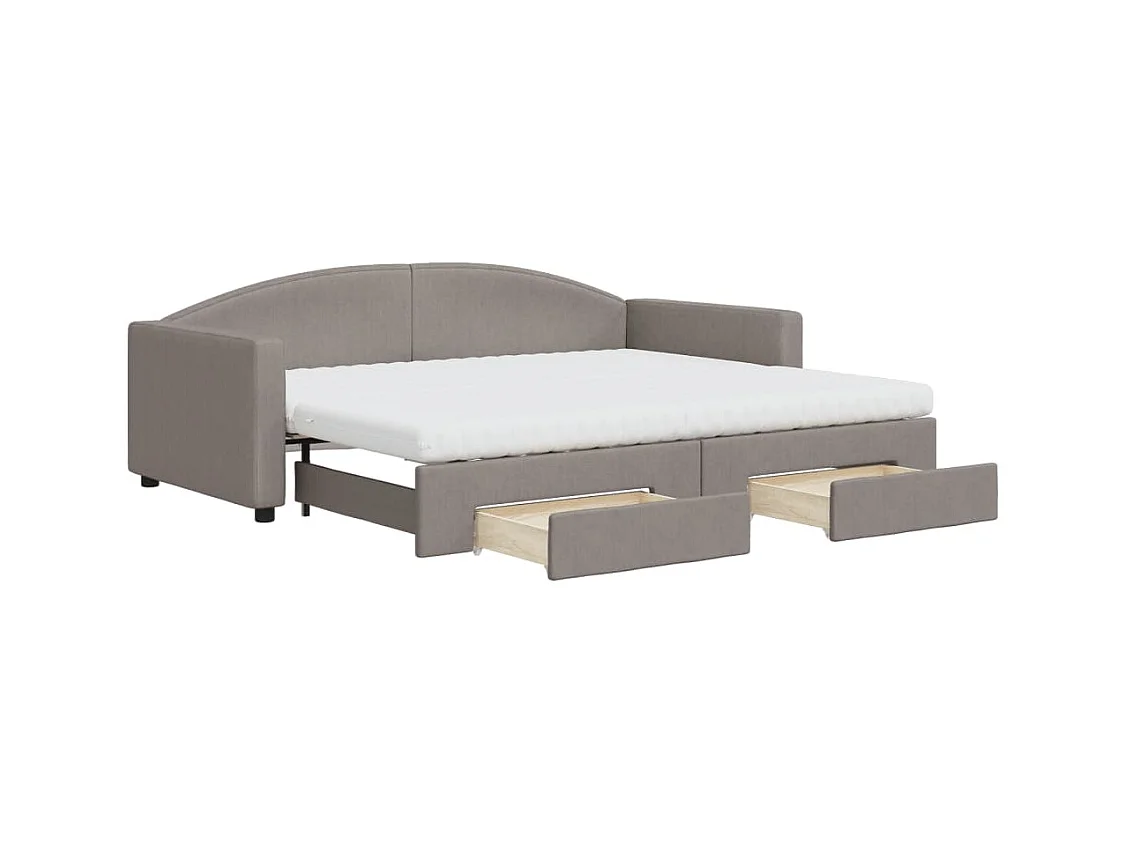 Lit de jour avec gigogne et tiroirs taupe 90x200 cm tissu