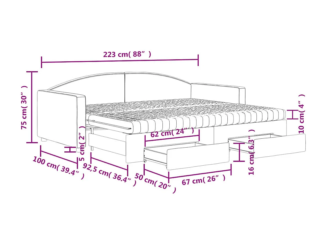 Tagesbett Ausziehbar mit Schubladen Taupe 90x200 cm Stoff