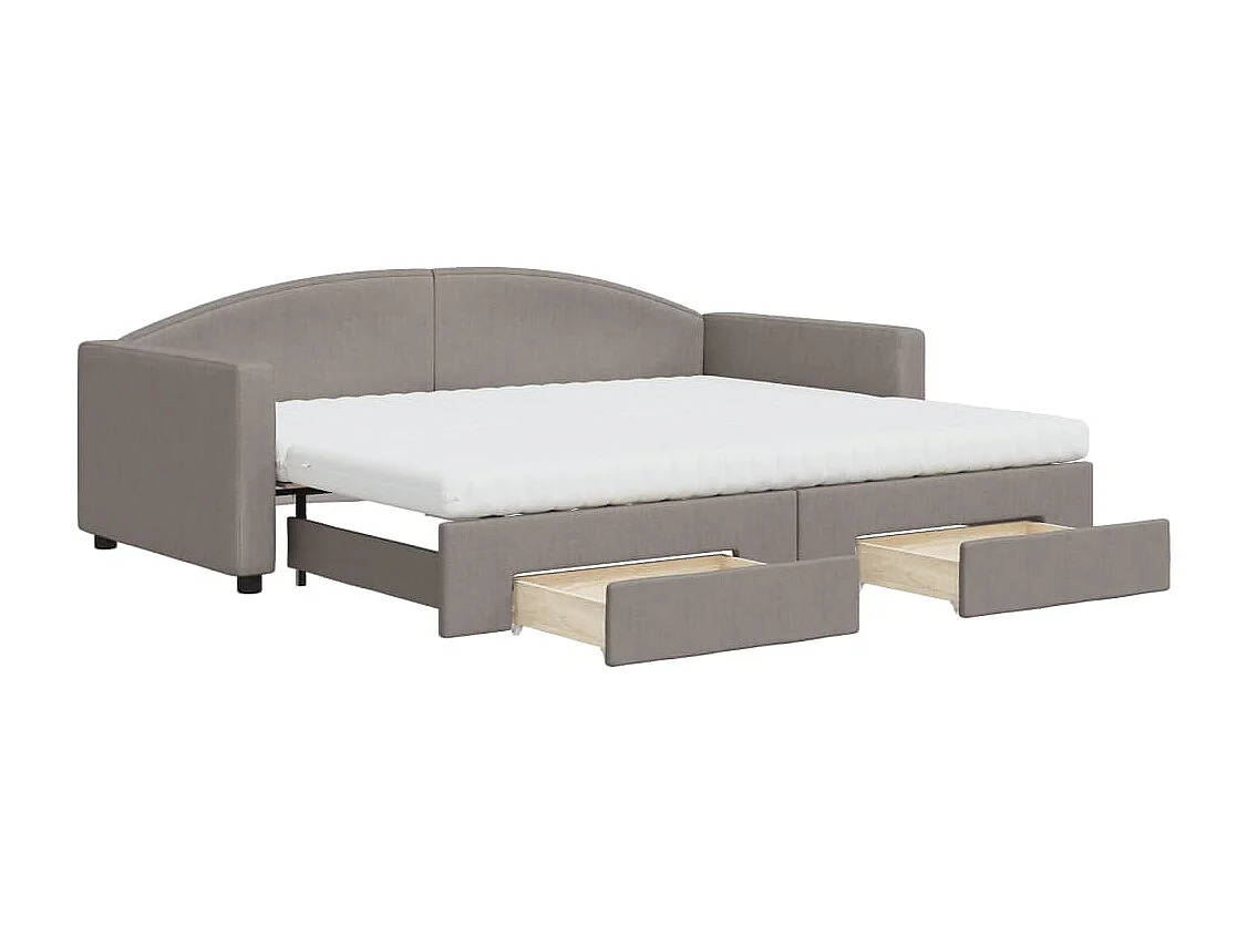Lit de jour avec gigogne et tiroirs taupe 90x200 cm tissu