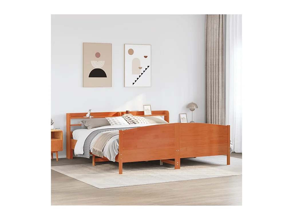 Cadre de lit sans matelas cire marron 180x200cm bois pin massif