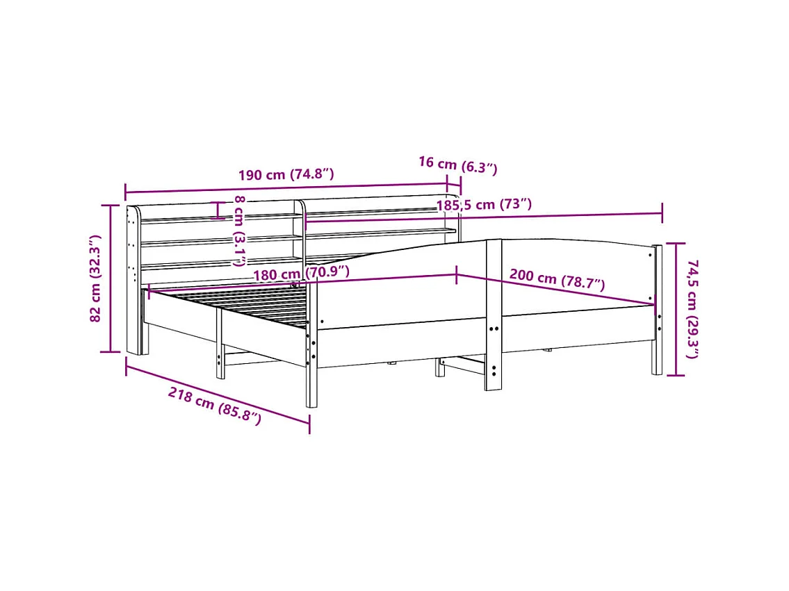 Cadre de lit sans matelas cire marron 180x200cm bois pin massif