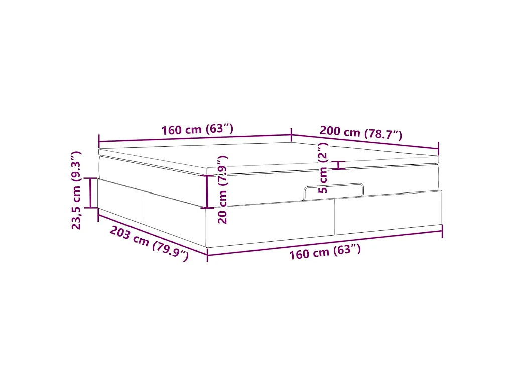 Cadre de lit ottoman avec matelas gris foncé 160x200 cm velours