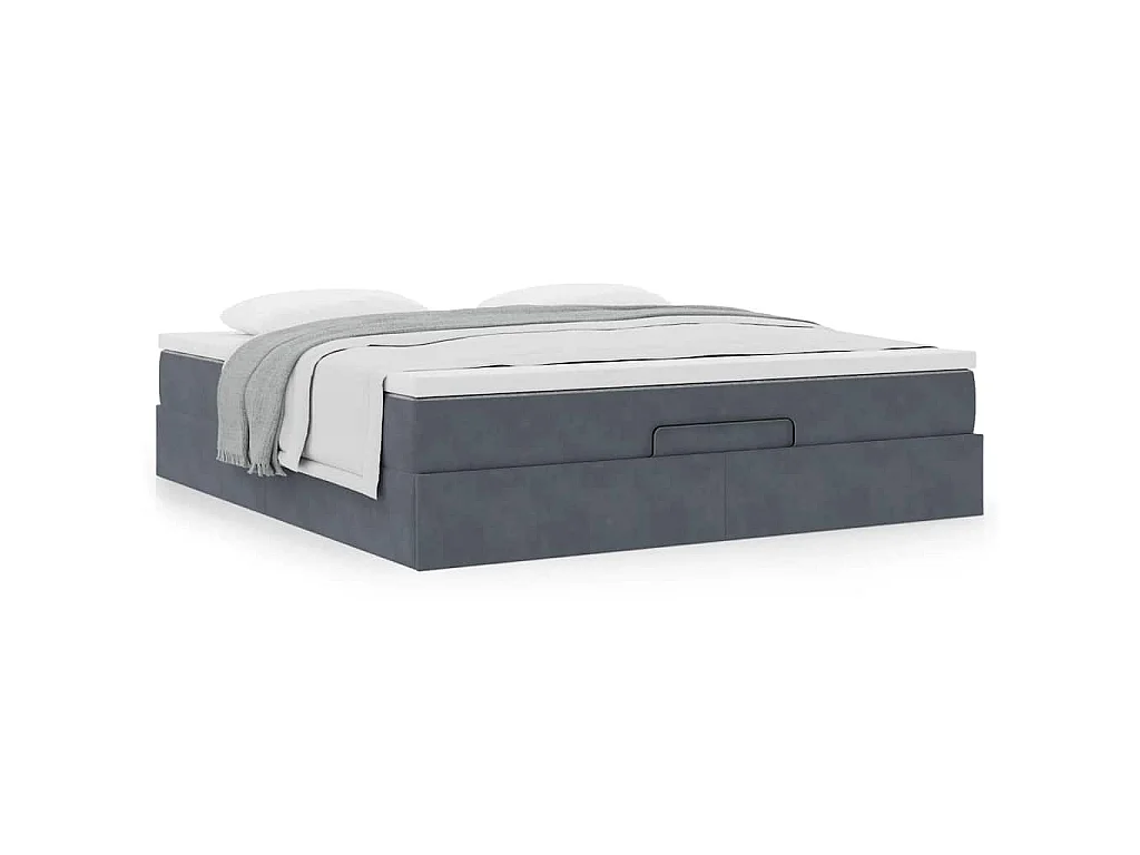 Cadre de lit ottoman avec matelas gris foncé 160x200 cm velours