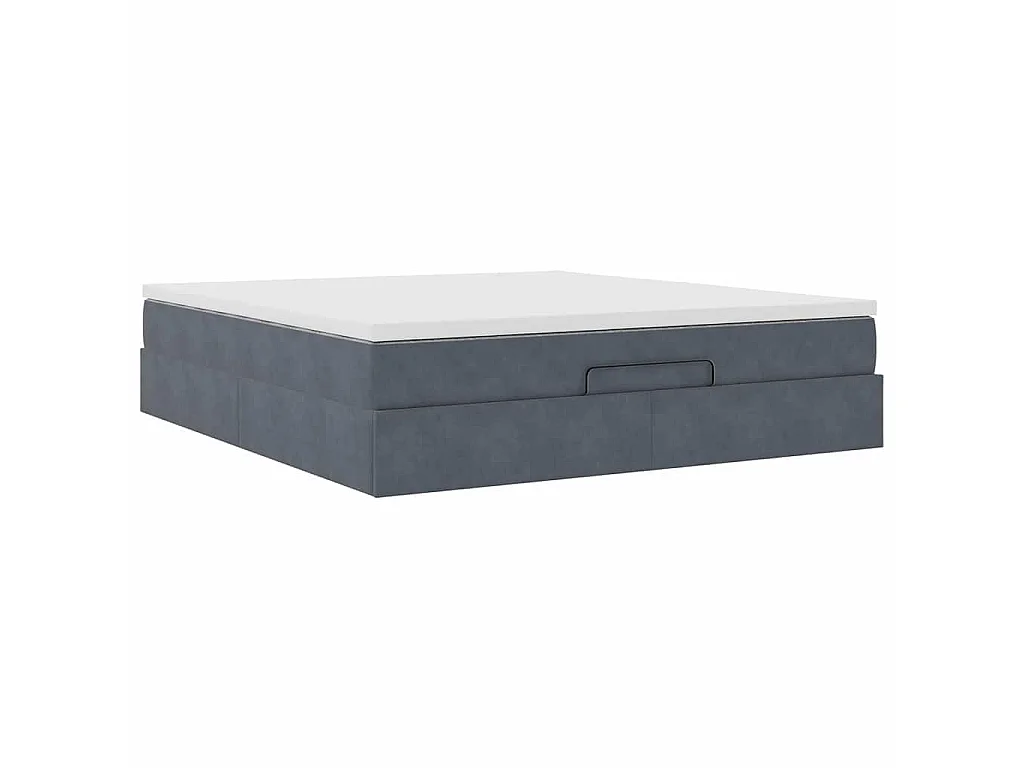 Cadre de lit ottoman avec matelas gris foncé 160x200 cm velours