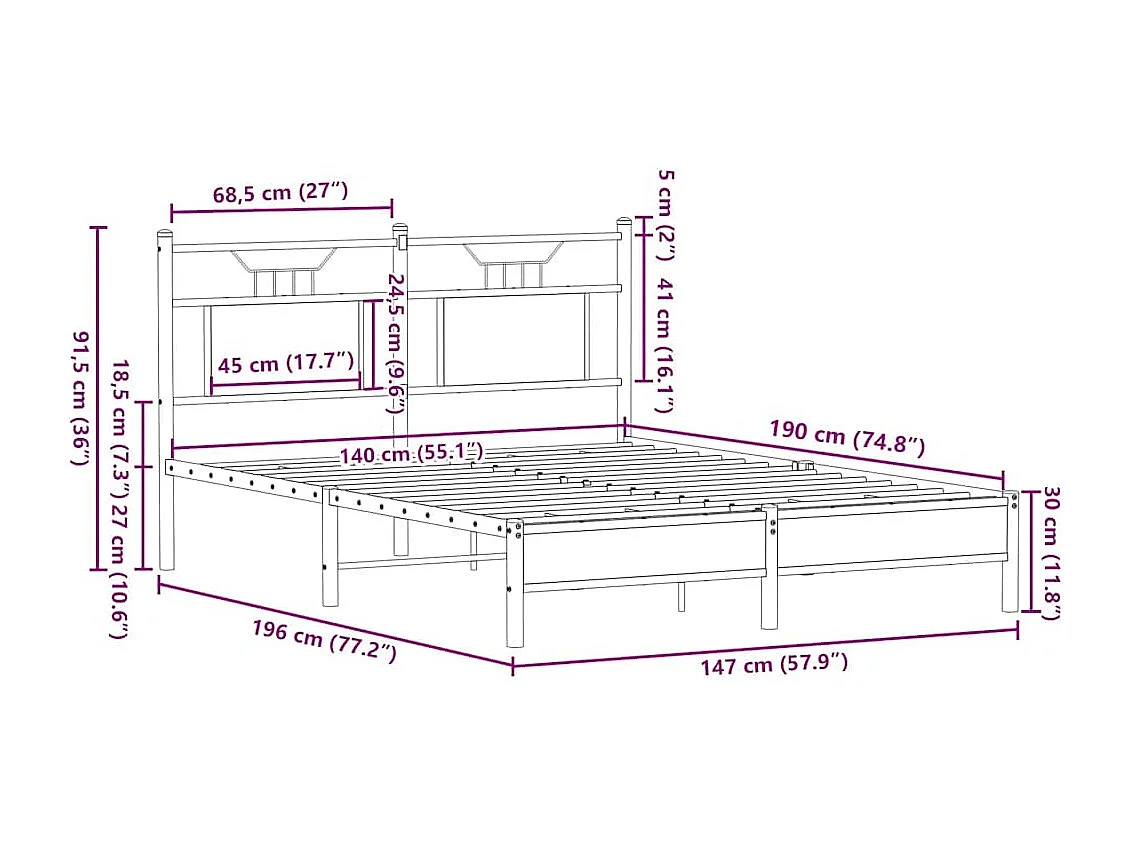 Cadre de lit sans matelas chêne marron 140x190 cm