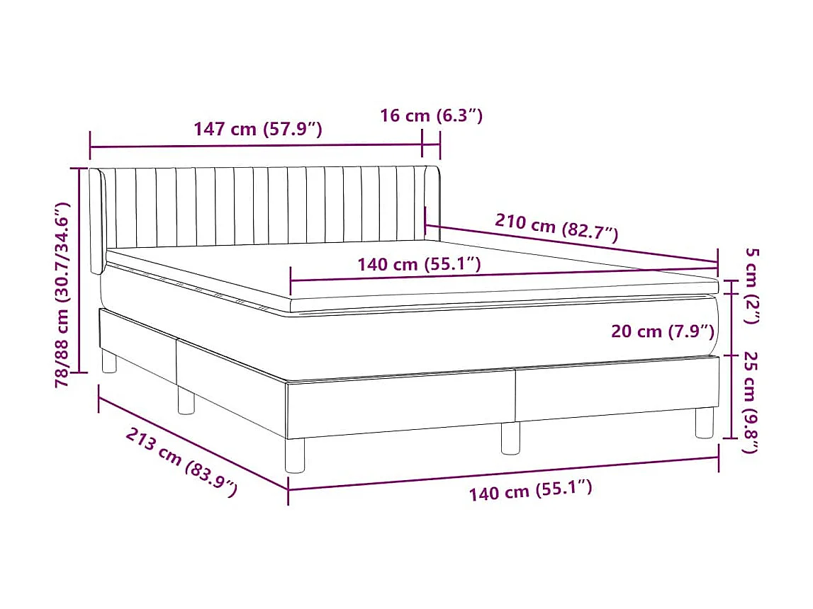 Boxspringbett mit Matratze Rosa 140x210 cm Samt