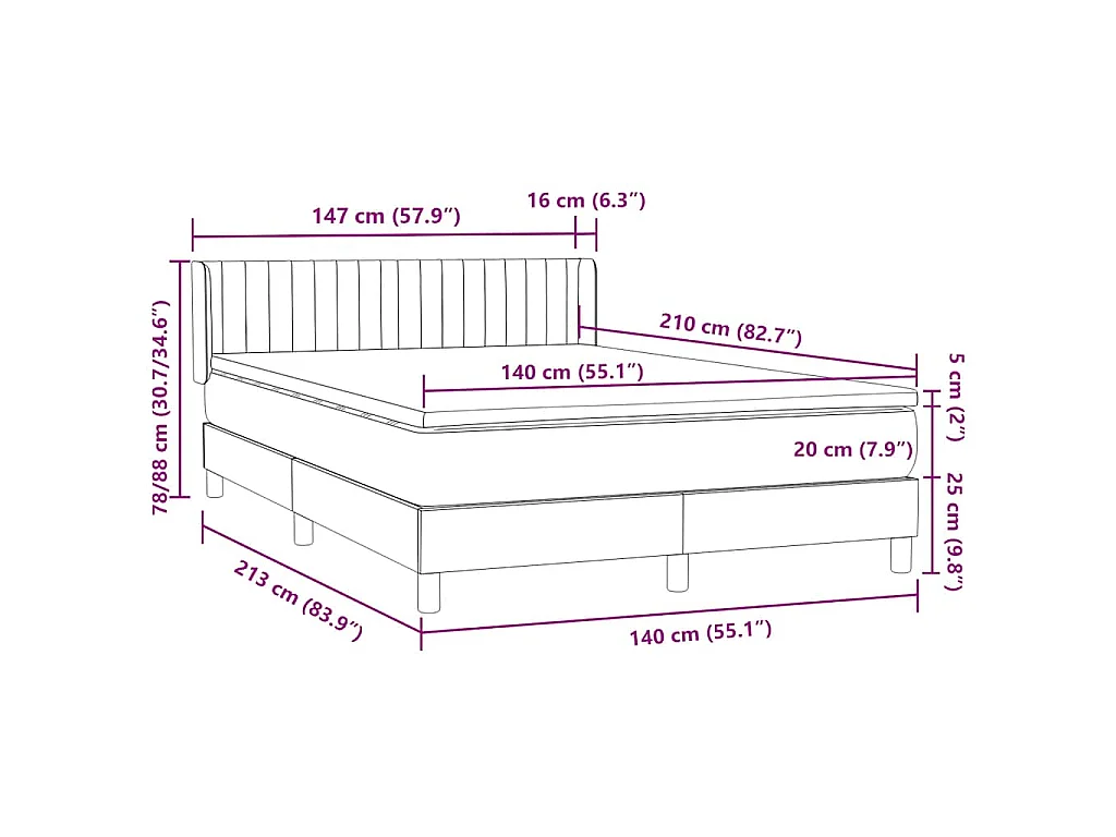 Boxspringbett mit Matratze Rosa 140x210 cm Samt