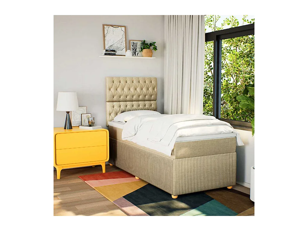 Sommier à lattes de lit et matelas Crème 90x190 cm Tissu