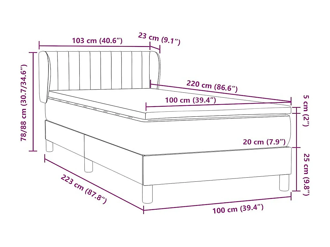 Boxspringbett mit Matratze Rosa 100x220 cm Samt