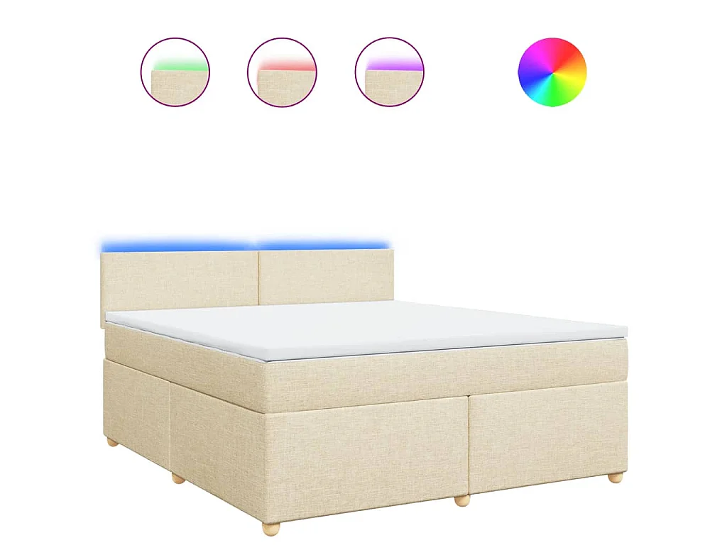 Cama box spring con colchón tela color crema 180x200 cm