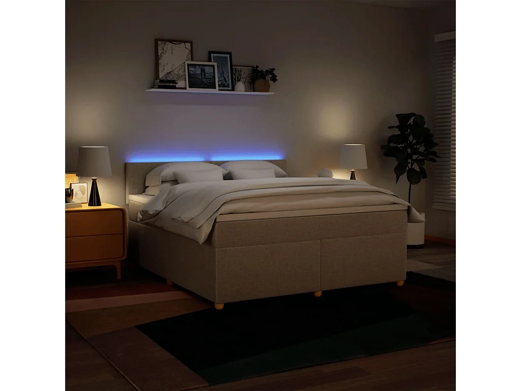 Cama box spring con colchón tela color crema 180x200 cm