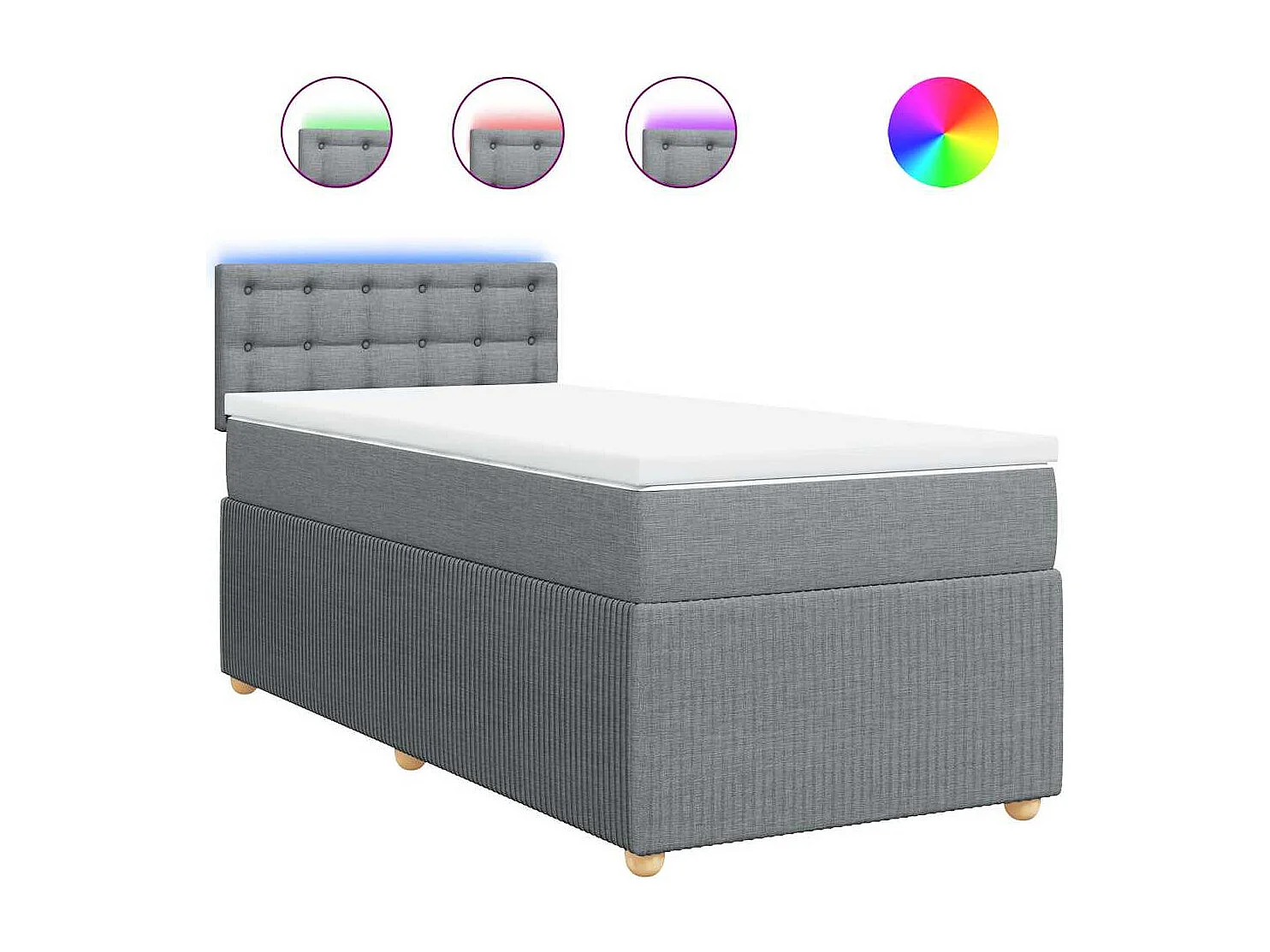 Cama box spring con colchón tela gris claro 100x200 cm
