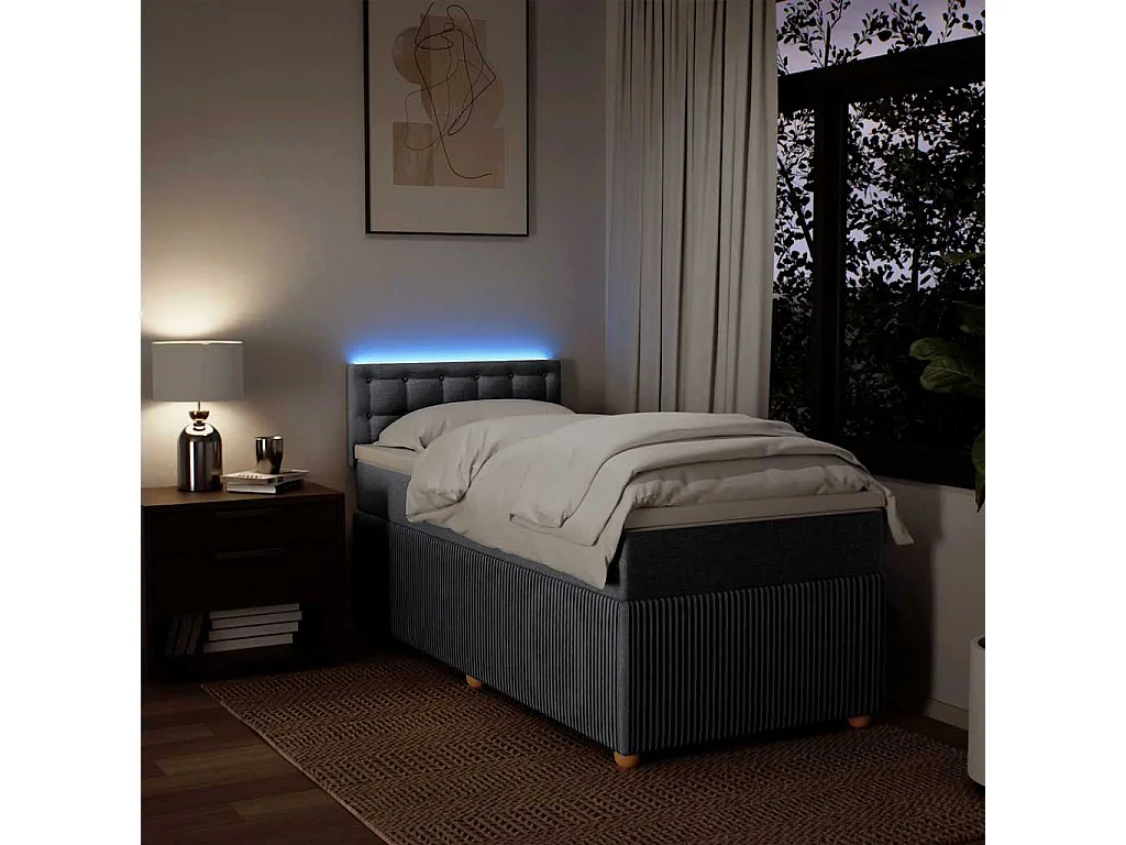 Cama box spring con colchón tela gris claro 100x200 cm