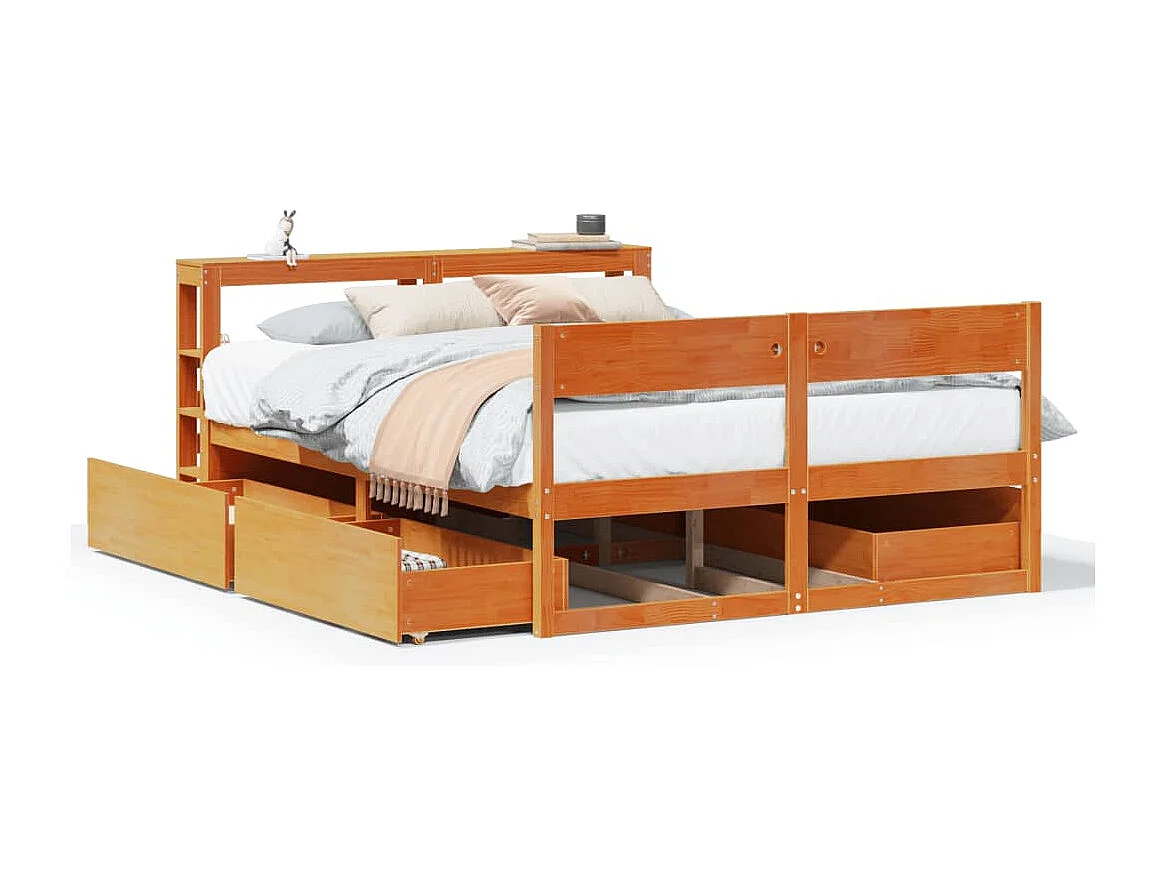 Cadre de lit sans matelas cire marron 140x200cm bois pin massif