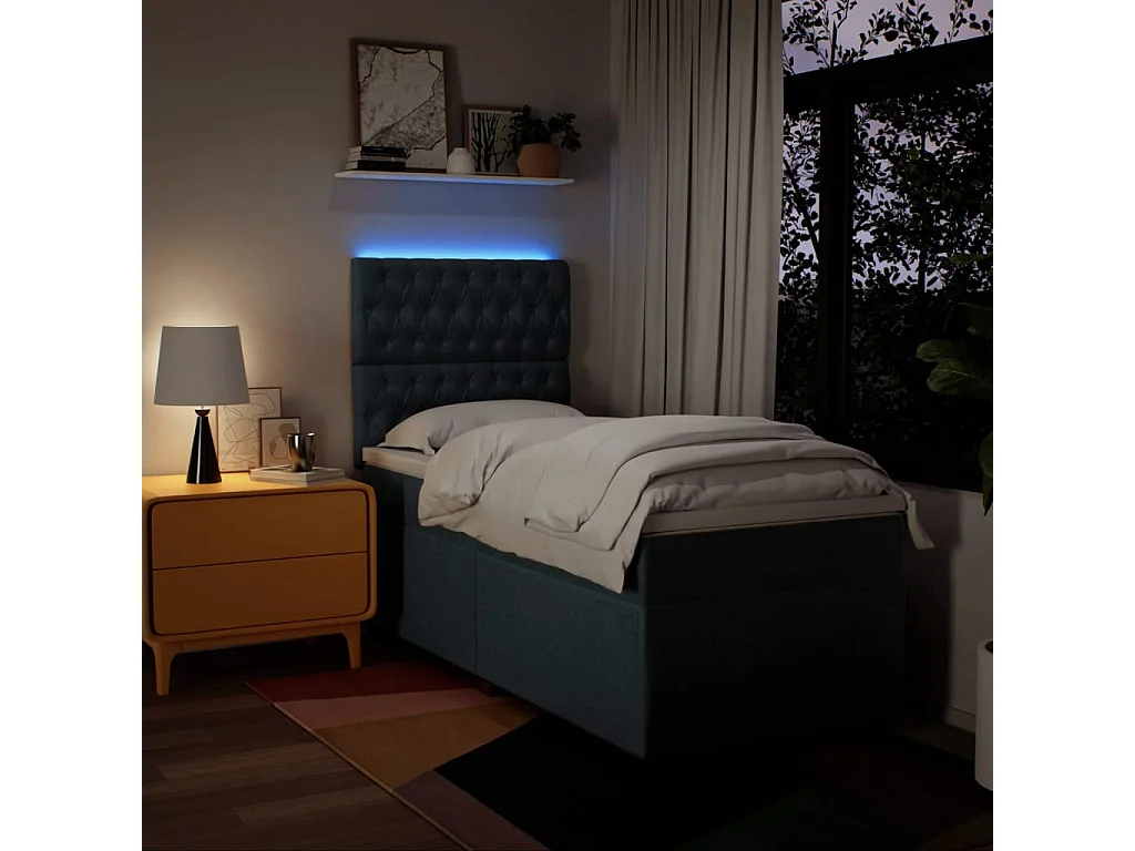 Cama com molas/colchão 90x200 cm tecido azul