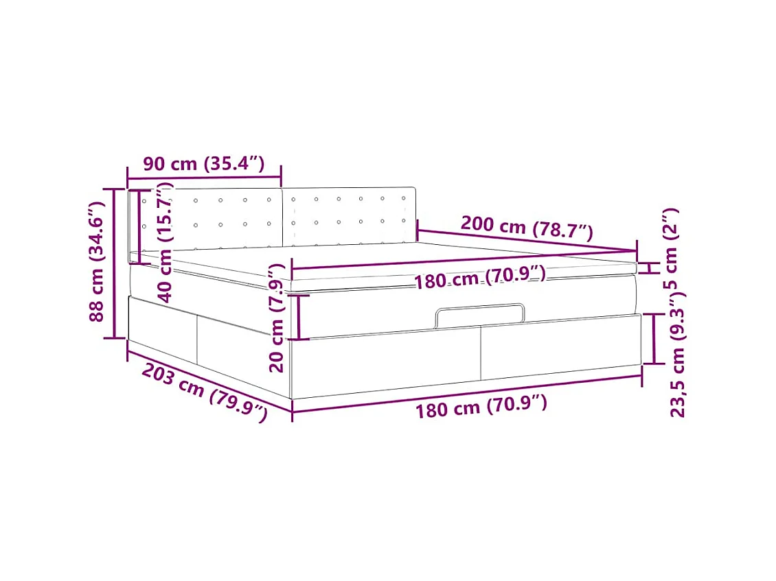 Lit ottoman avec matelas et LED Gris foncé 180x200 cm tissu