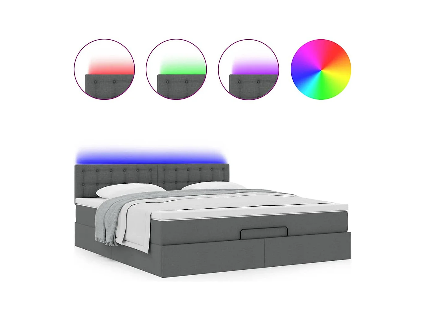 Lit ottoman avec matelas et LED Gris foncé 180x200 cm tissu