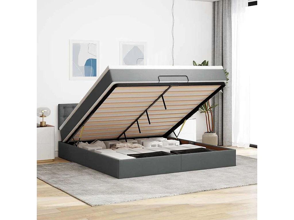 Bed poef met matras en LED's 180x200 cm stof donkergrijs