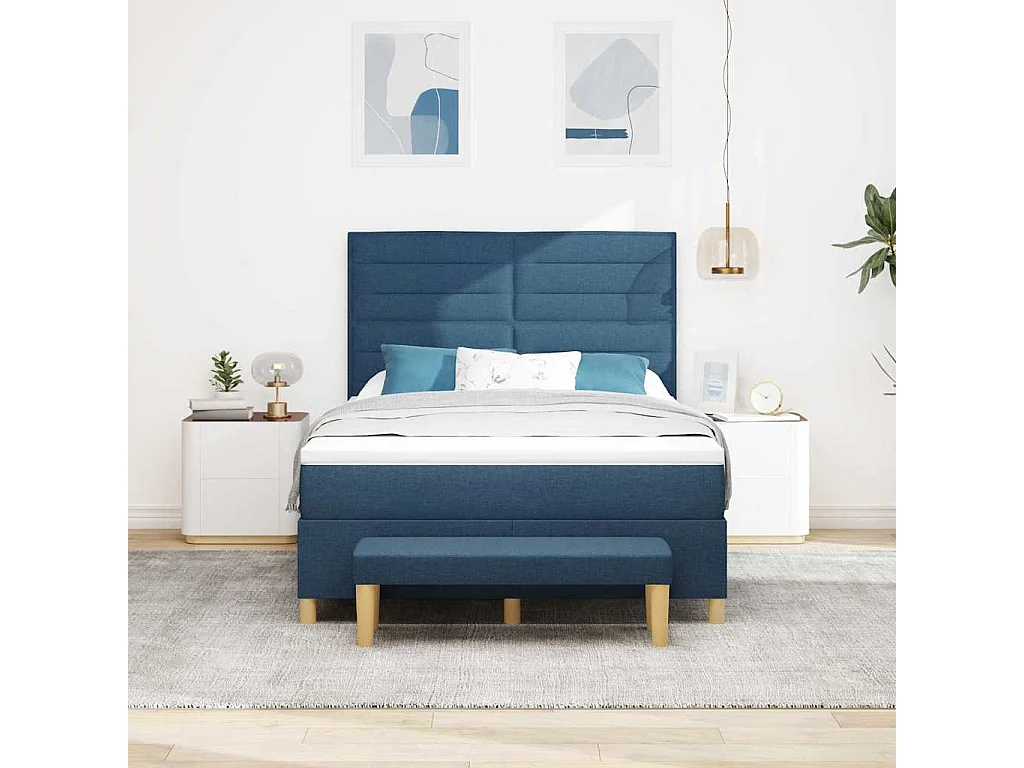 Lit à ressorts avec matelas Bleu 140 x 190 cm tissu