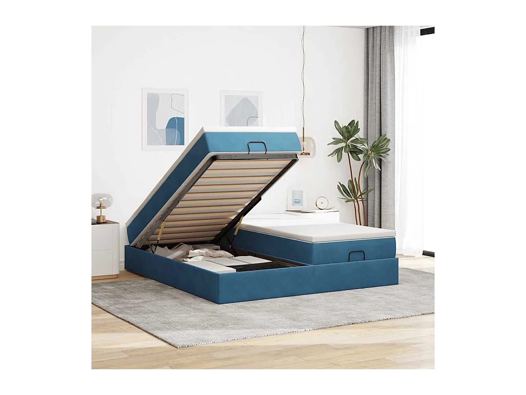 Ottoman-Bett mit Matratzen Dunkelblau 180x200 cm Samt