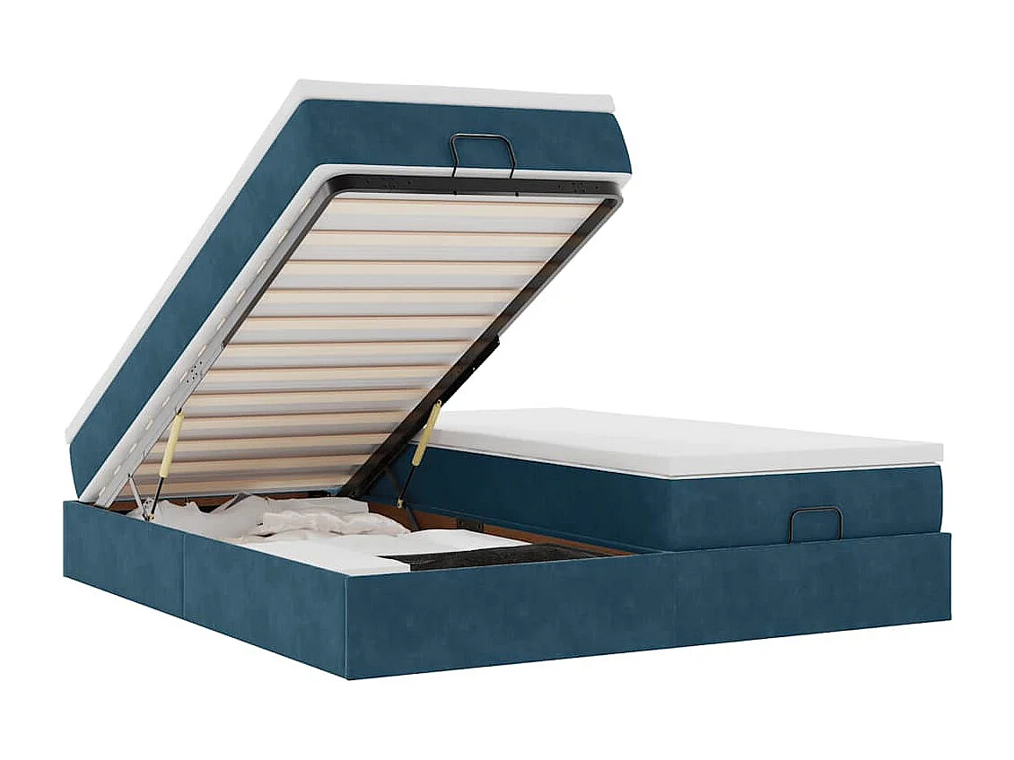 Cadre de lit ottoman avec matelas bleu foncé 180x200 cm velours