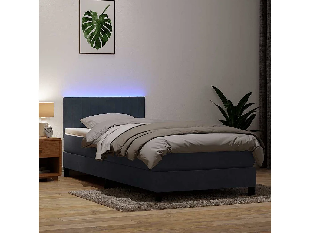 Boxspring met matras en LED fluweel donkergrijs 90x220 cm