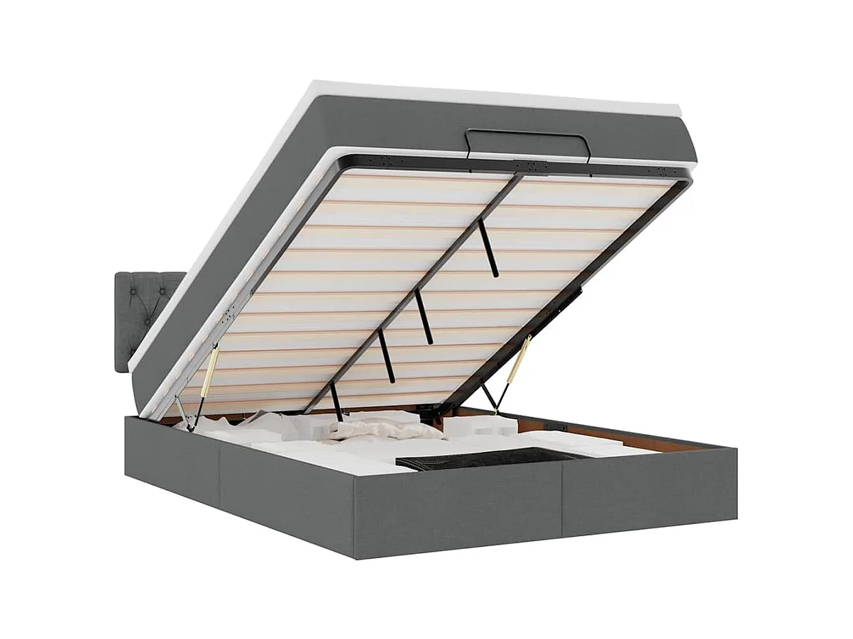 Lit ottoman avec matelas gris foncé 140x190 cm tissu