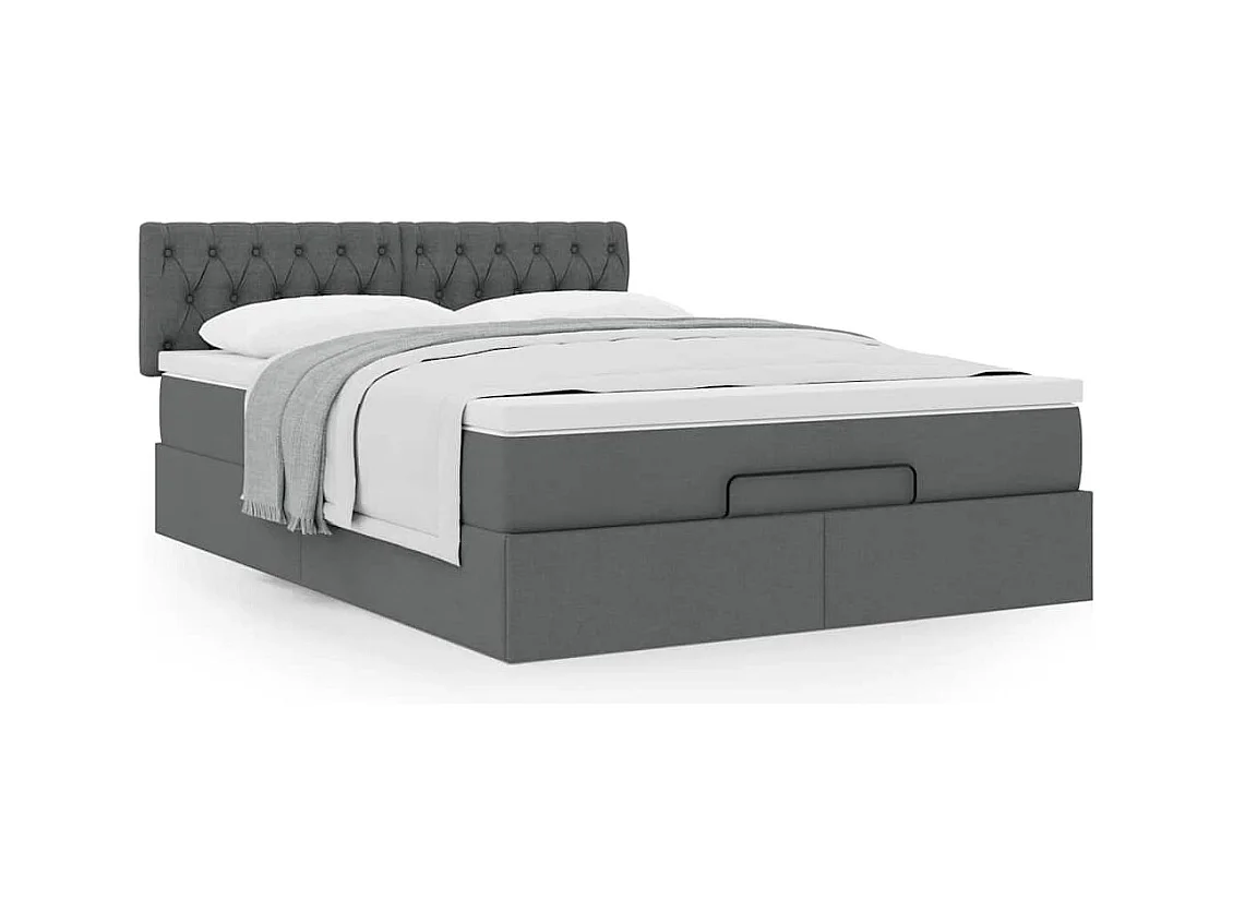Lit ottoman avec matelas gris foncé 140x190 cm tissu