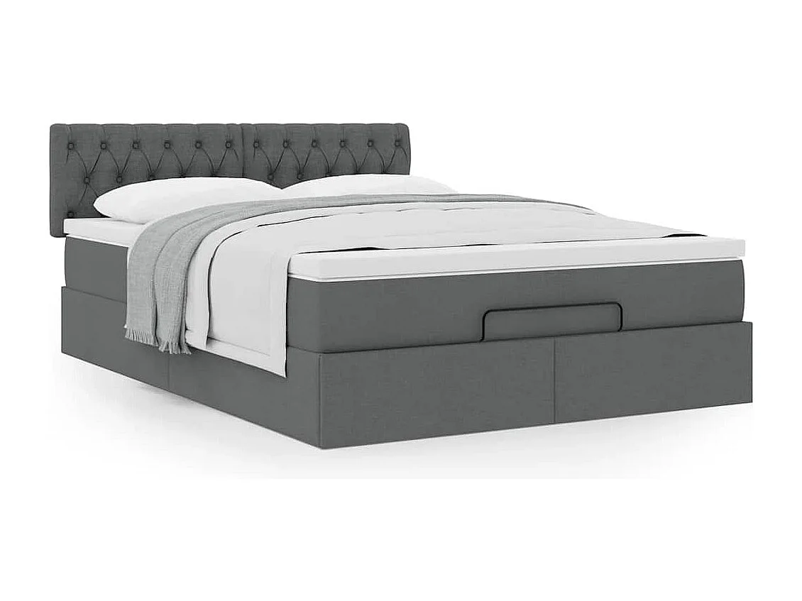 Lit ottoman avec matelas gris foncé 140x190 cm tissu