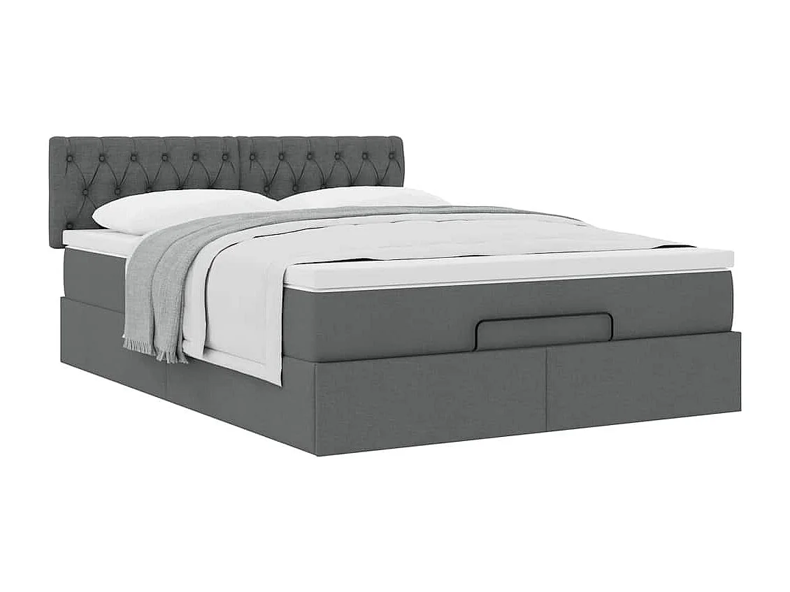 Lit ottoman avec matelas gris foncé 140x190 cm tissu