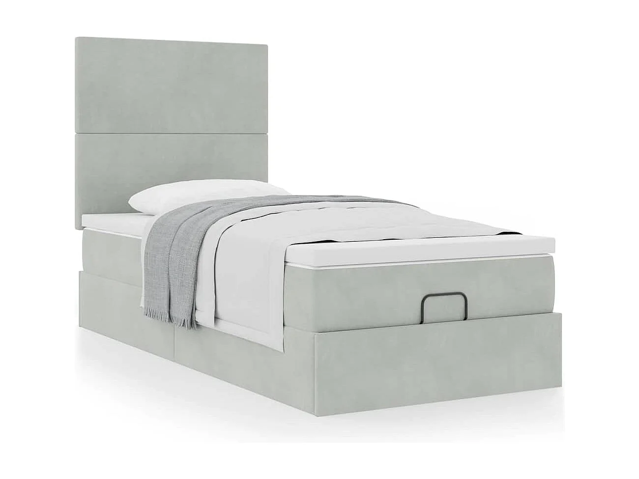 Cadre de lit ottoman et matelas gris clair 100x200 cm velours