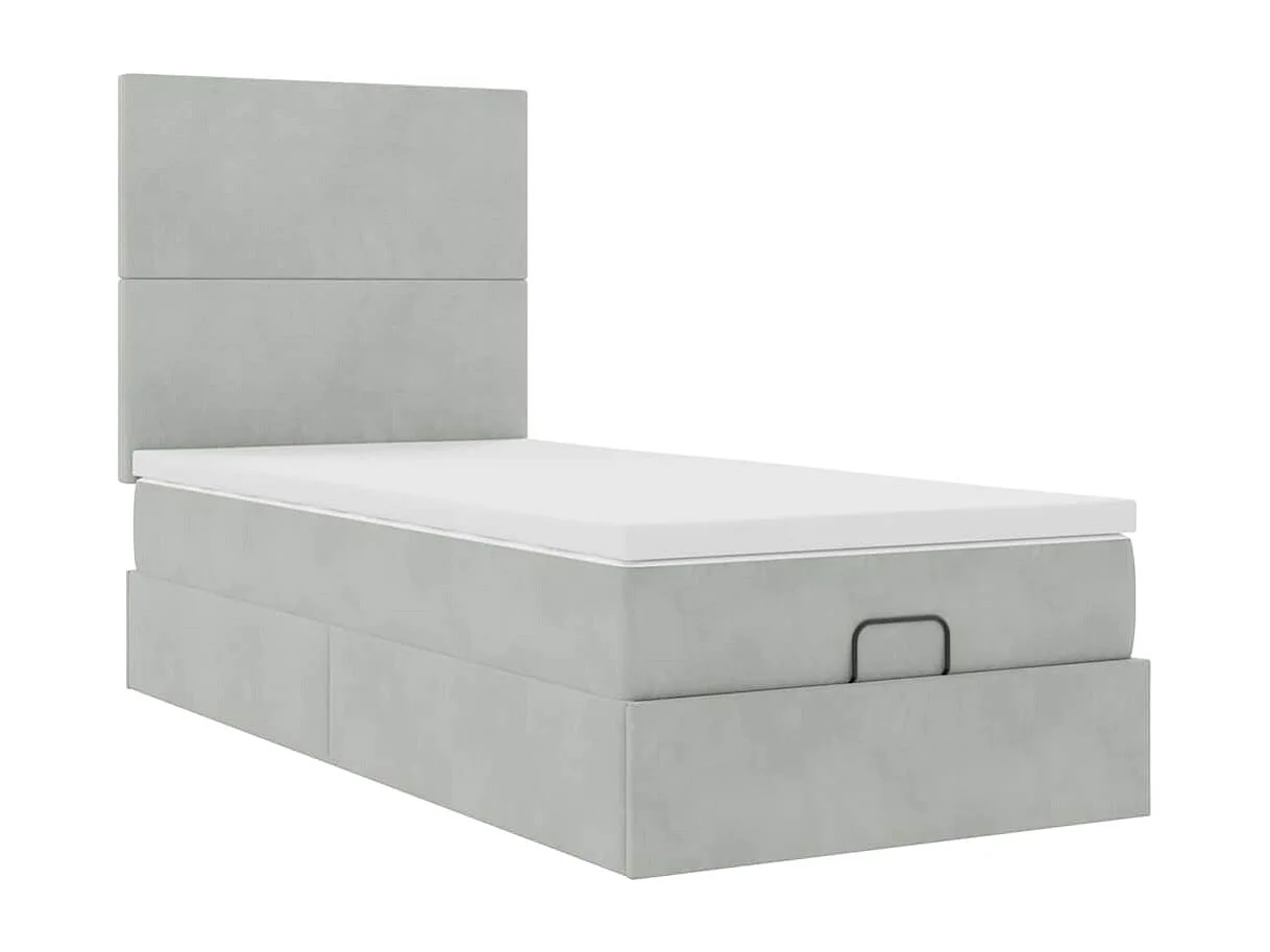 Cadre de lit ottoman et matelas gris clair 100x200 cm velours