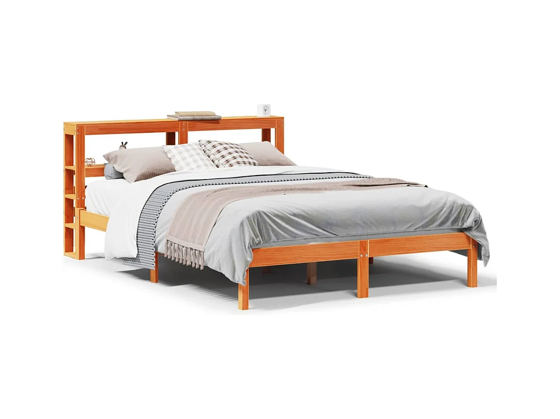 Bettgestell mit Kopfteil ohne Matratze Wachsbraun 140x190 cm