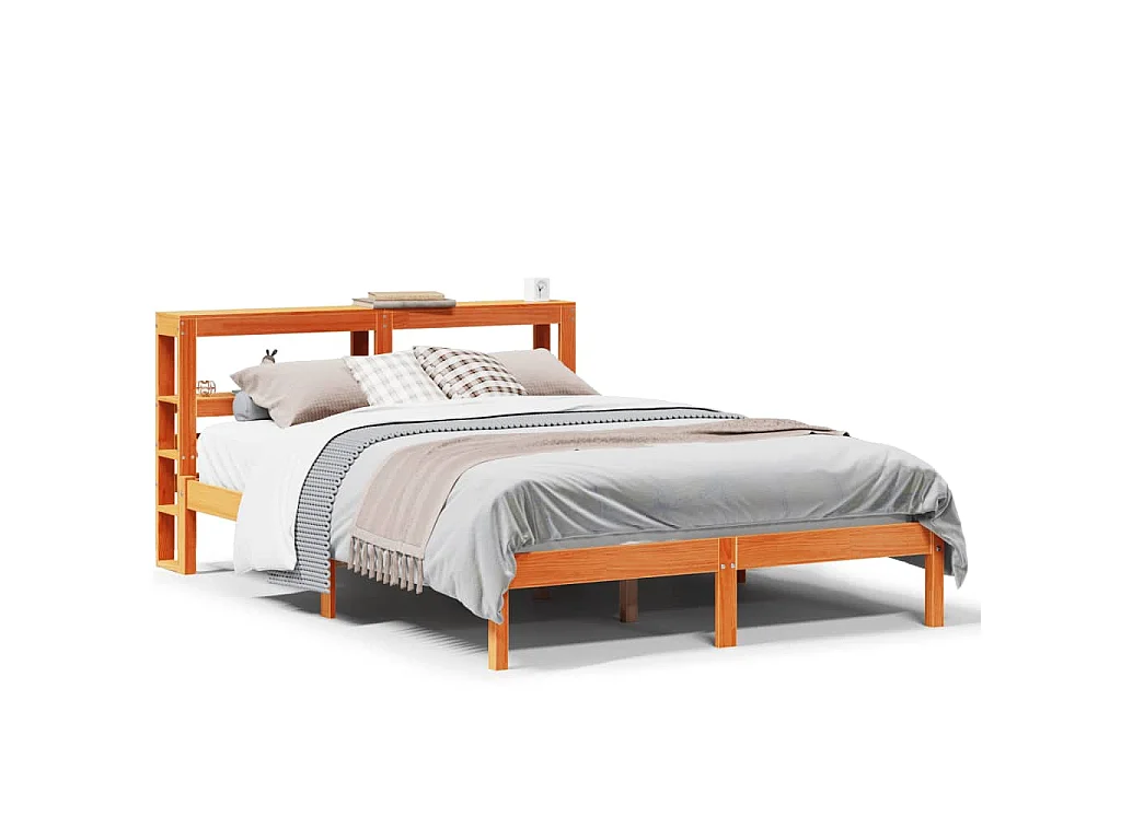 Cadre de lit et tête de lit sans matelas cire marron 140x190 cm