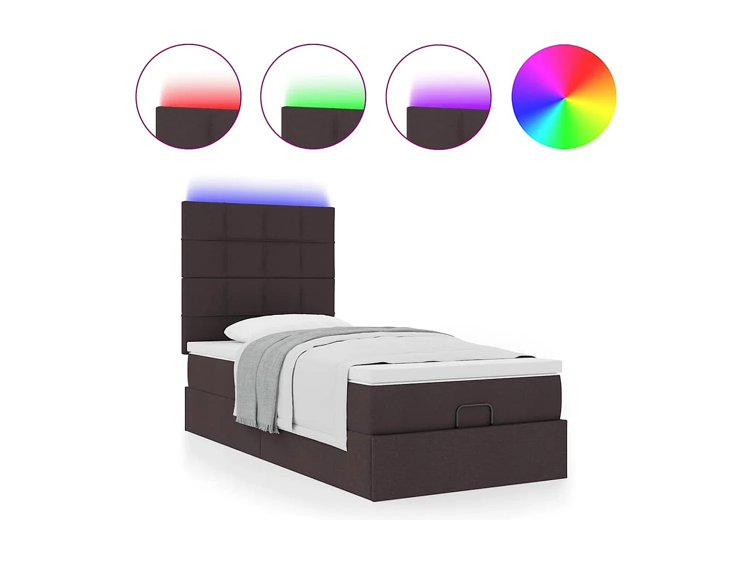 Ottomane Bett mit Matratze & LEDs Dunkelbraun 90x200 cm Stoff