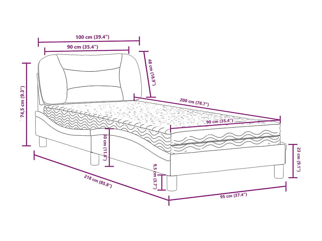 Cama con colchón Hvar cuero sintético capuchino 90x200 cm
