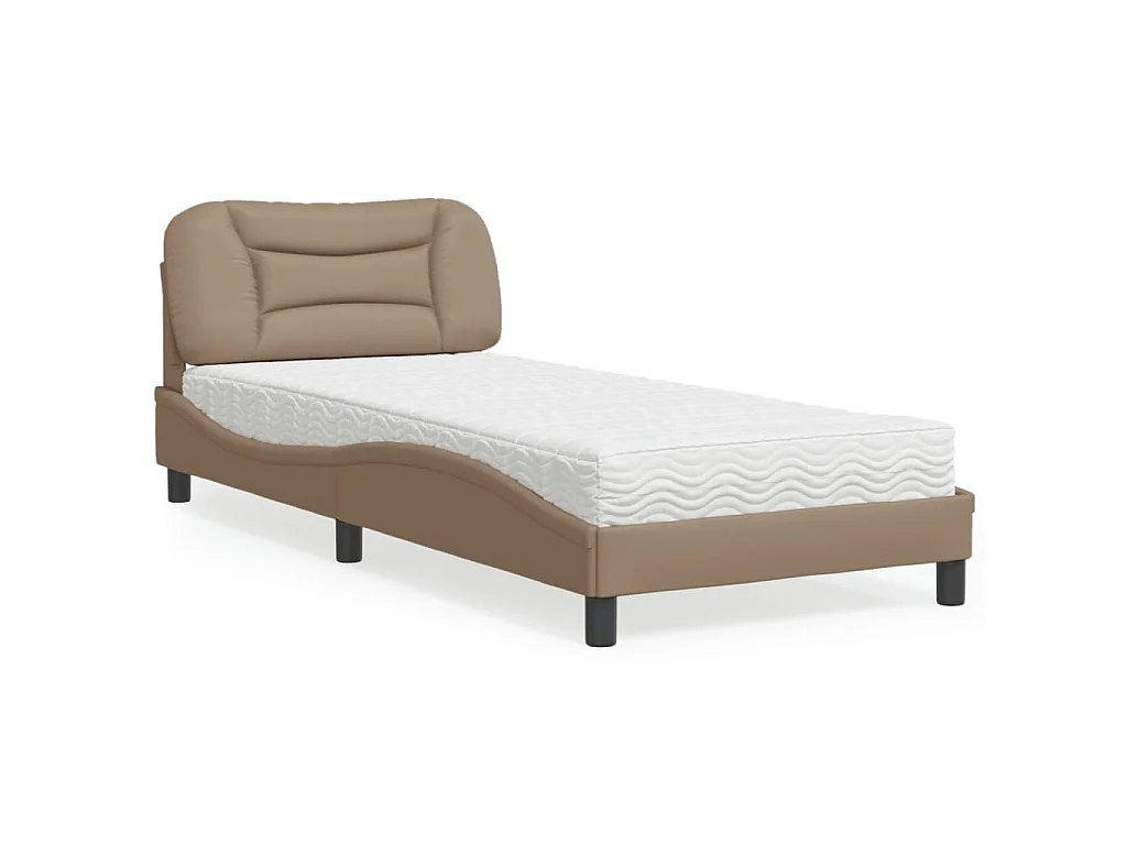 Cama com colchão Hvar 90x200 cm couro artificial cor cappuccino