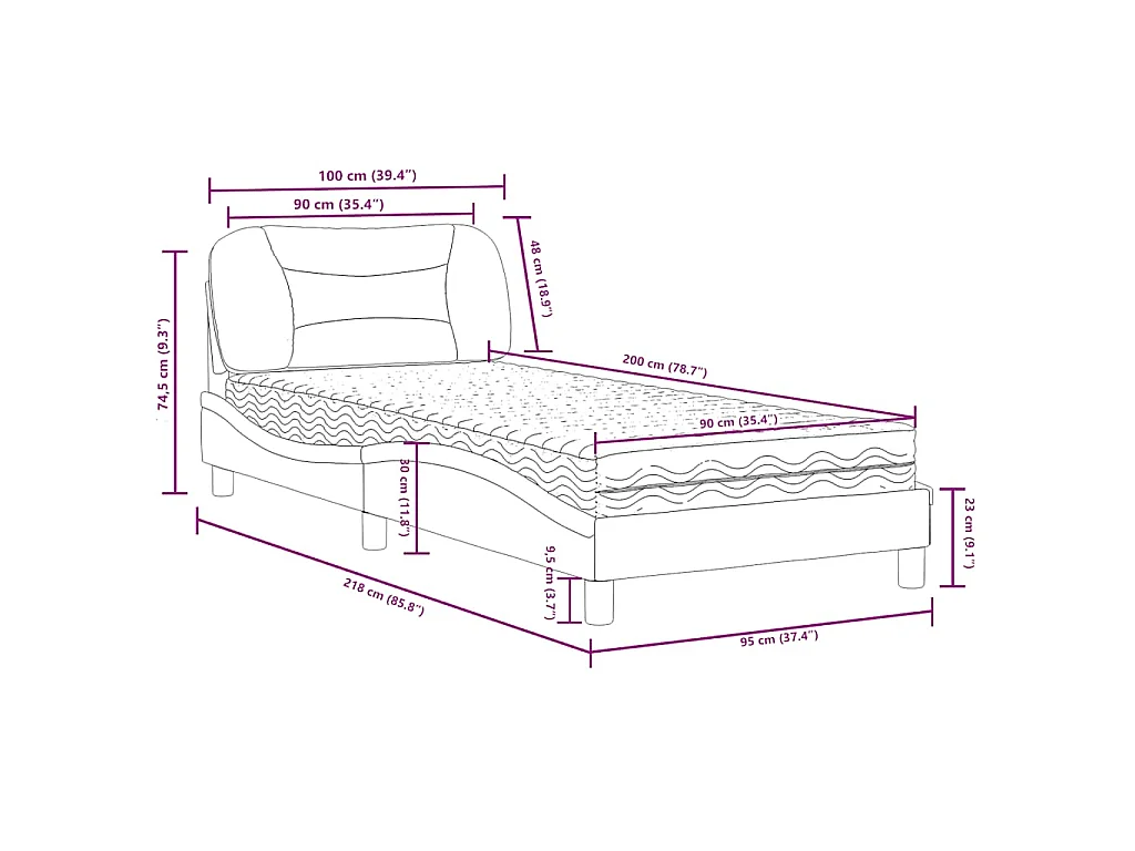 Letto con Materasso Hvar Cappuccino 90x200 cm in Similpelle