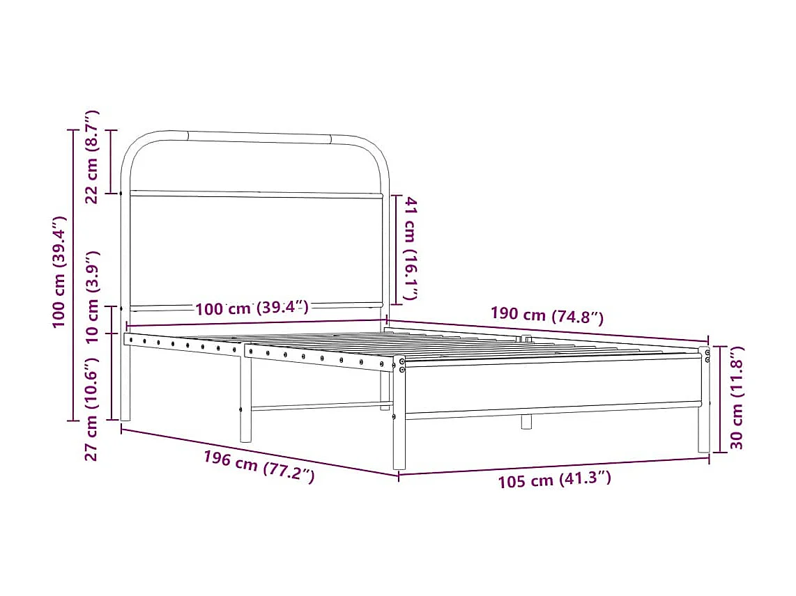 Cadre de lit sans matelas 100x190 cm chêne sonoma