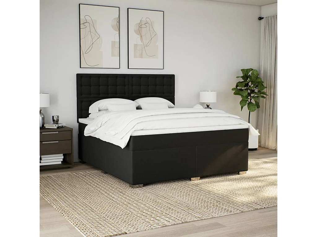 Boxspringbett mit Matratze Schwarz 180x200 cm Stoff